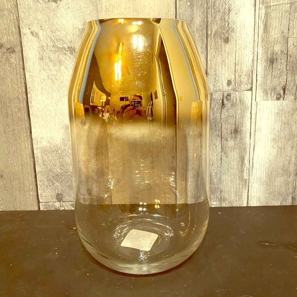 Glass Vase with a Gold Trim Top